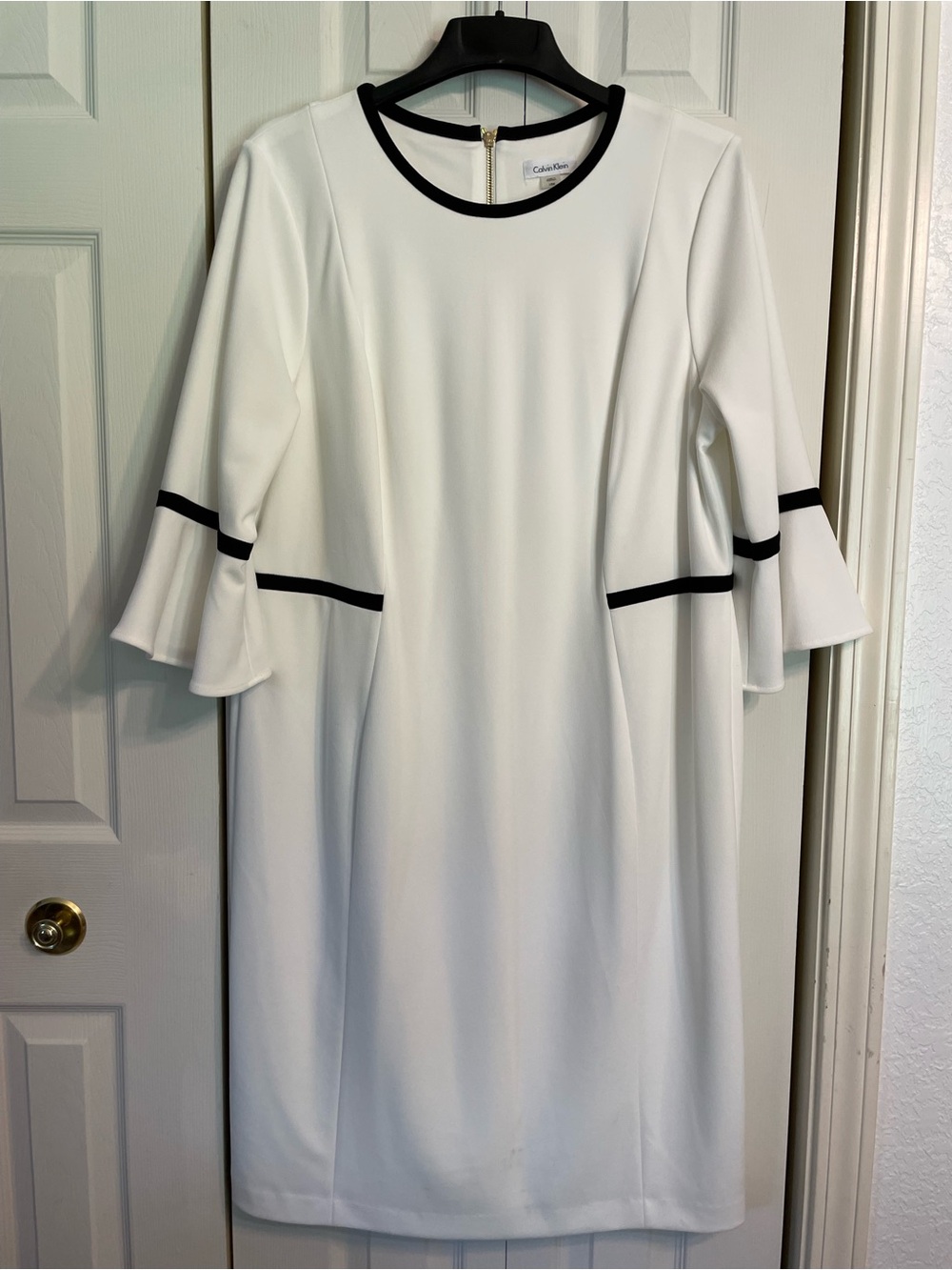 Calvin Klein White Shift Dress with Black Trim
